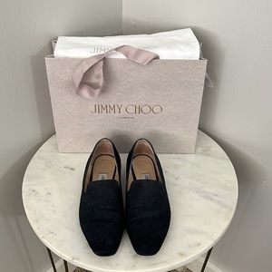 100% Authentic Jimmy Choo DENIM(NAVY) LOAFERS EXCELLENT USED 34.5/35!! FIRM**